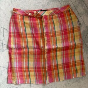 Polo Ralph Lauren Sport Bright Plaid Linen Mini Skirt in Pink, Orange, Yellow